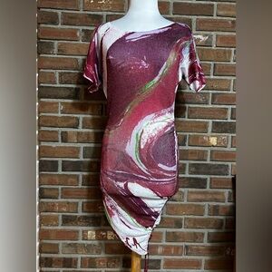 Cache Pink and White Swirl Midi Dress